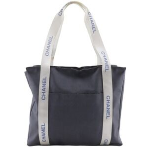 Chanel CHANEL Sports Line Tote Bag Logo Nylon Gray A4 Zipper Women's